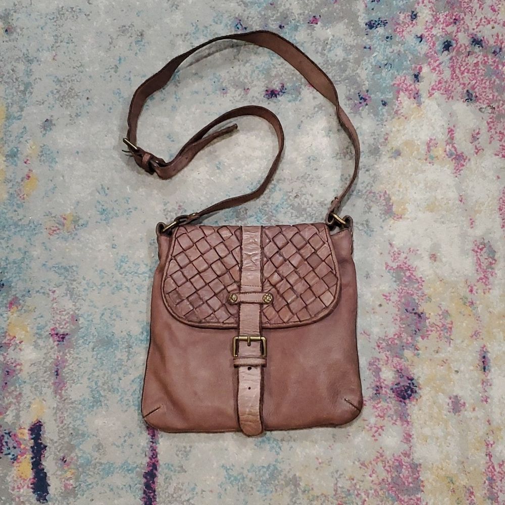 Civico 93 Basket Weave Leather Crossbody in Brown